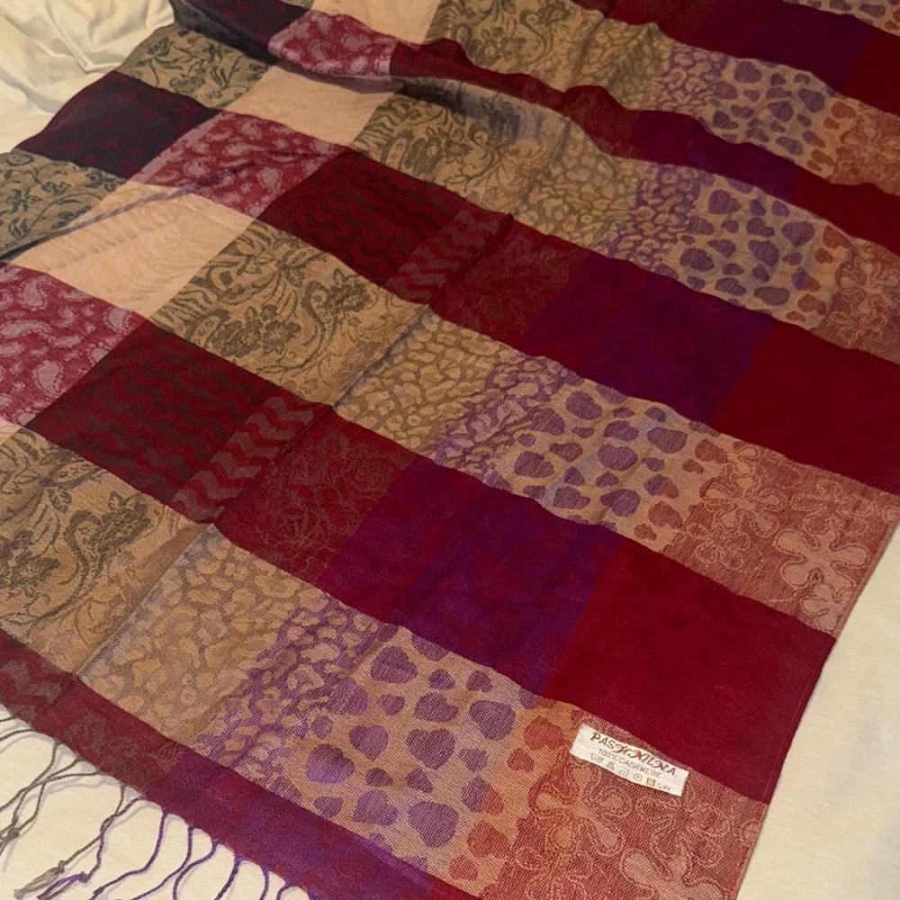 Pashmina Cashmere Multi-Pattern Checkered Scarf with Fringe